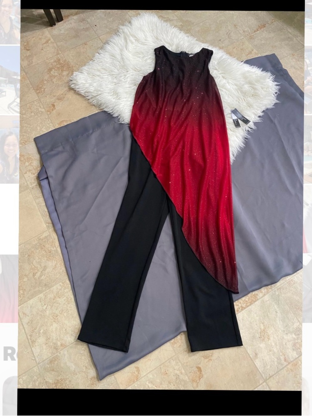 New Women Small Venus  red-black printed 2 in 1 jumpsuit, assymetrical hem